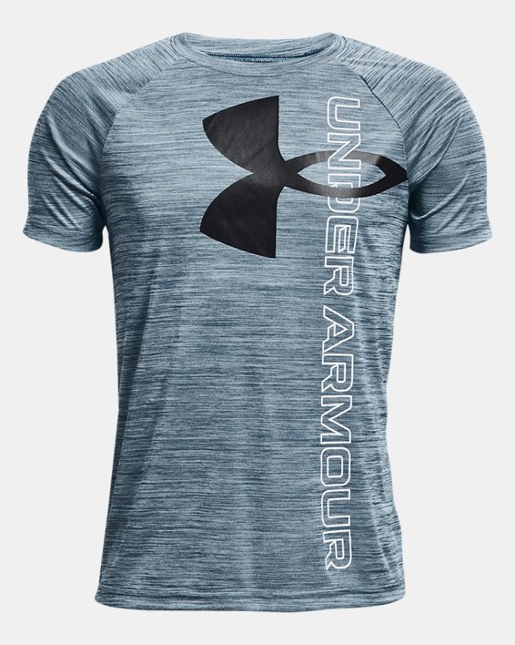 Boys' UA Tech™ Split Logo Hybrid Short Sleeve, Blue, pdpMainDesktop image number 0